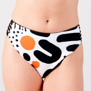 Abstract Print High-Waist Bikini Bottom in Orange & Black